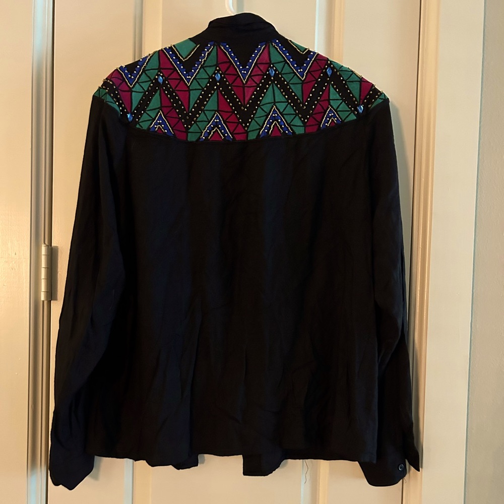 Gantos Black Jacket w stones, studs, beading, colors: Black, blue, magenta sz 8